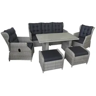 BELLAVISTA Dining-Lounge »Canelli«, 7 Sitzplätze, Polyrattan/Aluminium/Polyester/Glas, inkl. Auflagen - grau