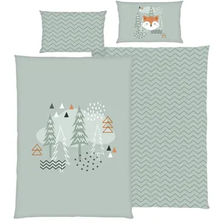 Herding Kinderbettwäsche Kinder-Wendebettwäsche "Nordic Forest", Renforcé, Renforcé Motiv: Wald/Grafik/Tiermotive: Fuchs grau|grün