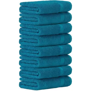 Luckytowel Handtücher Set 50x100 cm – Oeko-TEX Handtuch-Set aus 100% Baumwolle mit 600 g/m2 – Frottiertücher mit Aufhängeschlaufe – flauschig & saugstark – Frottee Handtuchset – 8er Pack Türkis