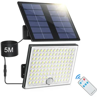 Realky Solarlampen für Außen mit Fernbedienung,Außenlampe mit bewegungsmelder,IP65 Wasserdichte Solarleuchte mit 5m Kabel für Garage, Garten, Hof, Stufen, Haustüren, Rasen - 1 Stück