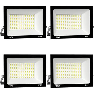 Royana 4er 100W LED Strahler Außen 10000LM Superhell led strahler 6000K Kaltweiß IP65 Wasserfest led scheinwerfer,Ultradünnes für Sportplatz Garage Garten Hinterhof Flur