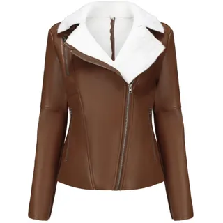 DLLDLGG Kurze Kunstlederjacke für Damen, Kunstlederjacke mit Kapuze aus Lammfell, Kunstfell-Motorradjacke