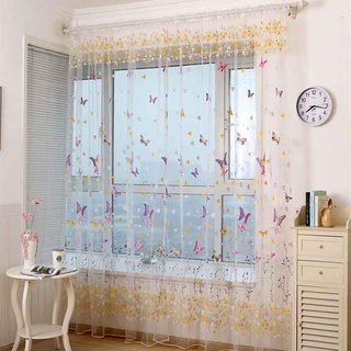 Jjoer Transparente Vorhänge mit Schmetterlings-Druck, alle Voile-Vorhänge, Premium-Jacquard-Voile-Vorhänge, Spitzenvorhang für Blumen, durchsichtiger Vorhang, 100 x 200, lila