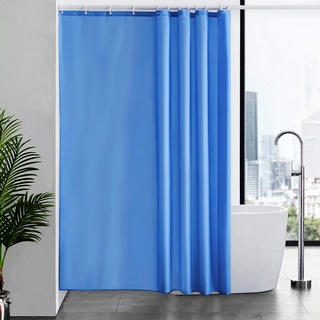 Duschvorhang Überlänge Anti-schimmel im Badezimmer Textiler Vorhang für Badewanne aus Polyester Stoff Blau mit 12 Haken Waschbar Extra lang 180x210cm.