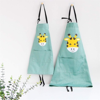Lindong Süß Tier Schürze mit Tasche für Erwachsene Kinder Wasserdicht Baumwolle Leinen Küchenschürze Latzschürze Kochschürze Kinder Grün Giraffe