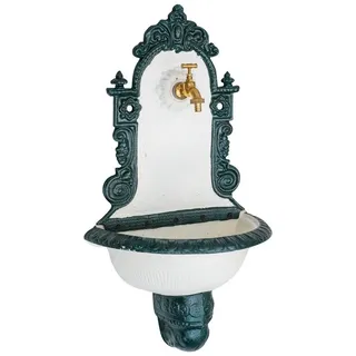Aubaho Dekoobjekt Waschbecken Wandbrunnen Garten Eisen Antik-Stil Brunnen 76cm grün