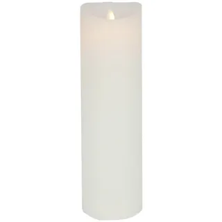 B & S LED Echtwachskerze weiß rund bewegliche Flamme und Timer H:25 x Ø 9 cm