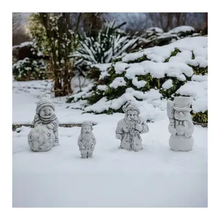 gartendekoparadies.de Gartenfigur 4 Winterfiguren Steinfiguren Set Steinguss frostsicher, (4er-Set), Frostsicher grau