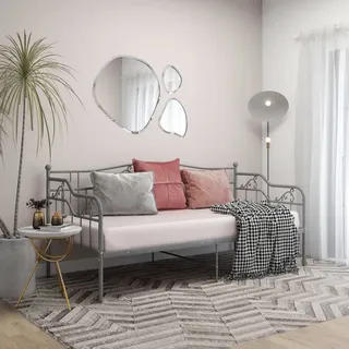 vidaXL Schlafsofa Bettgestell Tagesbett Metallbett Bettsofa Einzelbett Bett Sofabett Gästebett Sofa Couch Jugendbett Grau Metall 90x200cm