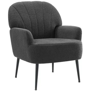 Intimate WM Heart Sessel Einzelsessel, Retro Fernsehsessel mit Metallbeinen, Teddystoff Loungesessel mit Armlehne für Schlafzimmer Wohnzimmer grau