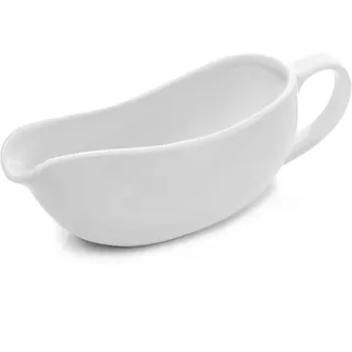 WishDeco Sauciere Porzellan, Soßenkanne 360ml | Saucenkanne Weiß mit Henkel, Keramik Saucen Behälter Modern