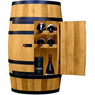 CREATIVE COOPER Weinfass Stehtisch mit Tür und Weinliegen - Alkoholschrank Flaschenregal - Holzfass - Fassmöbel - Wine Rack - Wineregal Holz - Weinbar - Fass bar mit Tür - Fassbar 80cm (Eiche)