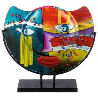 GILDE Dekovase FASHION Vase - mehrfarbig - Glas - H. 35cm x T. 10cm x B. 39cm - Deko (1 Stück), Glasvase mit Gesichtsmotiv - Flache Runde Blumenvase für Tischdeko