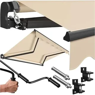 KESSER® Gelenkarmmarkise Vormontiert Markise Gelenkmarkise 300 x 250 cm Terrassenmarkise Sonnenmarkise inkl. Wandhalterung Sonnenschutz Balkonmarkise wasserabweisend Alu/Polyester Beige