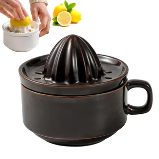 Pasdrucn Zitronenpresse Porzellan, Zitruspresse Manuell Mit Behälter 200ml, Keramik Orangenpresse Manuell, Keramik Zitronenpresse Handpresse, Porzellan Lemon Squeezer Spülmaschinengeeignet (Braun)