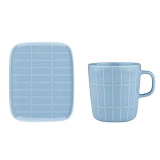 Marimekko Oiva/Tiiliskivi Mug 4 dl and Plate 15x12 cm - Light Blue