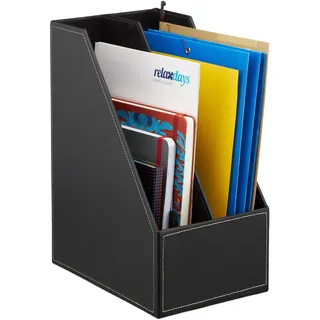 Relaxdays Stehsammler Kunstleder, 2 Fächer, DIN A4-C4, Stabiler Stehordner, HBT: 35 x 18 x 26,5 cm, Stehordner, schwarz