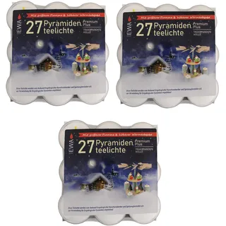 3er  Pack Pyramidenteelichte 27 Stück/Packung mit transparenter Hülle