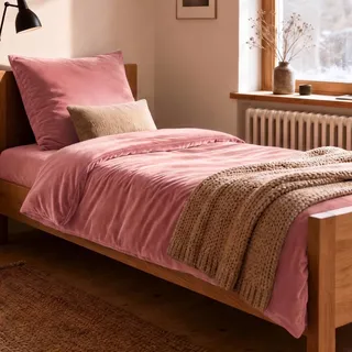 Soifox Winter Flanell Bettwäsche 135x200 2-teilig Rosa 100% Polyester | Kurzflor-Fleece 140 g/m2 mit Metall-Reißverschluss und 4 Eckbändern, 60°C waschbar, trocknergeeignet, bügelfrei, warm & weich
