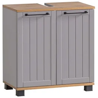 Lomadox Waschbeckenschrank JAUSA-80 Badmöbel im Landhaus-Stil, grau mit Eiche Nb., 59,8/62,4/32,6 cm grau