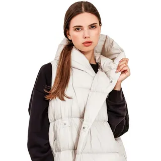 JNBY Daunenweste Damen lange Daunenweste mit Kapuze Herbstweste Stone warm gefüttert beige XL