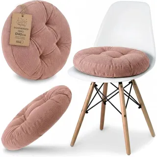 Rundes Stuhlkissen 40 Cm – Weiches Und Waschbares Sitzkissen Für Drinnen Aus Rosa Cord Im Skandinavischen Stil