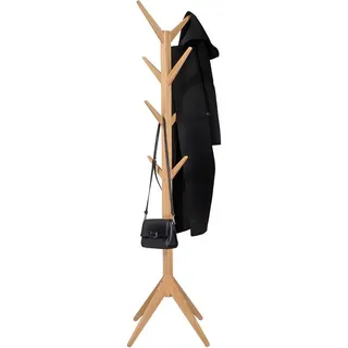 Woltu Kleiderständer, (1 St), mit 8 Haken, 180cm Höhe, aus Massive Holz beige