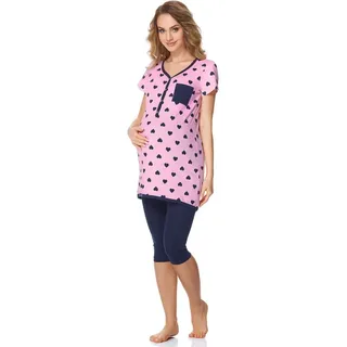 Bellivalini Umstandspyjama Damen Umstands Pyjama mit Stillfunktion BLV50-126 mit Brusttasche blau|rosa XL
