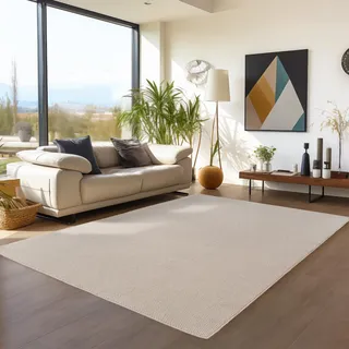 Teppium Teppich 120x170 cm Creme Einfarbig Bouclé Schlingenflor Skandi Stil Modern Superweich Robust Pflegeleicht für Wohnzimmer Schlafzimmer Esszimmer Kinderzimmer Jugendzimmer