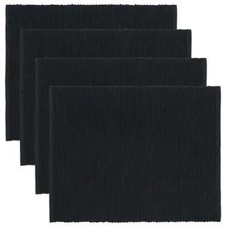 LINUM Uni 4-er Pack Tischsets 35x46 cm, 100% Gerippte Baumwolle, Abwaschbar, Schwarz