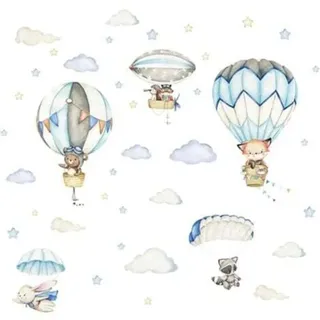 Set Wandtattoos Mit Tiermotiven In Heißluftballons, Wandaufkleber Mit Tiermotiven In Heißluftballons, Heißluftballon-wandtattoos Für Kinderzimmer, Babyzimmer-dekoration