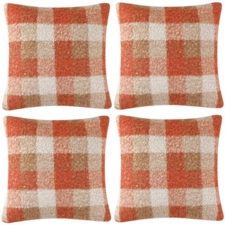 Lergas Herbst Kissenbezüge, 45 x 45 cm Orange Karierte Herbst Kissenbezug, Herbst Deko Karierte Kissenhülle, Herbstdeko Plüsch Kissenbezug Set für Wohnzimmer Couch Zimmer Deko (4er Set)