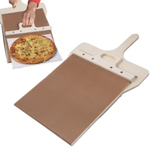 Sliding Pizza Peel, 55 x 35cm Pala Pizza Scorrevole, Pizzaschieber der die Pizza perfekt transportiert, antihaftbeschichteter pizzaschaufel mit Griff für den Ofen, glatte pizza schieber aus Holz