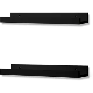 Coradoma Wandregal 2er Set aus Holz Braun für Bilder Fotorahmen und Bücher - Hängeregal Schweberegal für Wand Deko Wohnzimmer Modern 43x10cm (Schwarz)