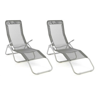 VCM Gartenliege 2er Set Bäderliege 160 cm Grau Armlehne Stahl Relaxliege klappbar