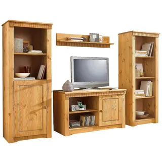 Clever-Moebel Wohnwand Wohnwand Cheap 4tlg im Landhausstil aus Kiefernholz beige