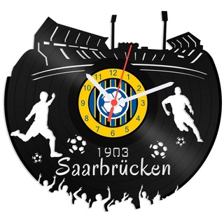 GRAVURZEILE Wanduhr Schallplattenuhr Saarbrücken - 100% Vereinsliebe - Fußball - schwarz