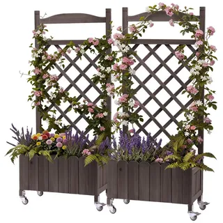 COMHOMA Blumenkasten Rankgitter Pflanzkasten mit Rollen, Holz Hochbeet mit Spalier (2 ST., 2 St., Farbe und Menge sind optional), wetterbeständiger Pflanzenkübel mit Drainagelöchern braun