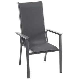 Dehner Gartenstuhl Cleveland Hochlehner, stapelbar, 107.5 x 61.5 x 70.5 cm, dunkelgrau, Stapelstuhl in modernem Design mit pulverbeschichtetem Alu-Gestell grau