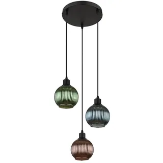 Pendellampe 3 flammig Esstischleuchte Glas Wohnzimmerlampe Hängelampe, Glas petrol, bronze, grün, 3x E27, DxH 36 x 120 cm