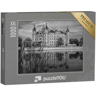 puzzleYOU Puzzle Historisches schönes Schloss Schwerin, Deutschland, 1000 Puzzleteile, puzzleYOU-Kollektionen Deutschland, Schwarz-Weiß