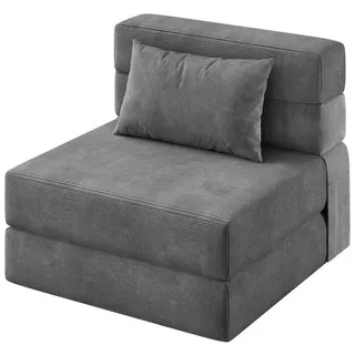 LuxusKollektion Schlafsofa Klappsofa Schlafsessel Futon Liegefläche Kissen Cordoptik Grau Small grau