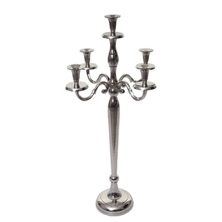 Kerzenleuchter MCW-D81, Kerzenständer Leuchter Kerzenhalter, 5-armig aus Aluminium 60cm massiv 1,6kg ~ Farbe: Silber