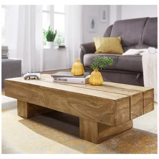 Lomadox Couchtisch, braun, Akazie Massivholz, Landhaus-Stil, 120/30/45 cm
