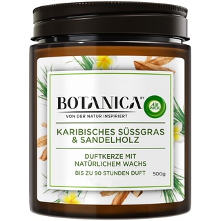 Botanica by Air Wick Duftkerze – Duft: Süßgras & Sandelholz – Nachhaltig hergestellt mit natürlichen Inhaltsstoffen – 500 g Kerze im Glas, 3185467, Braun