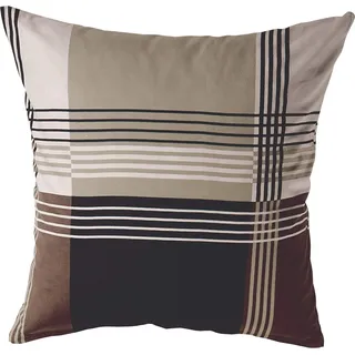 Erwin Müller Zusatz-Kissenbezug, Kissenhülle Flanell Karo braun-anthrazit Größe 80x80 cm - flauschig weicher Stoff, Wendeoptik, mit praktischem Reißverschluss