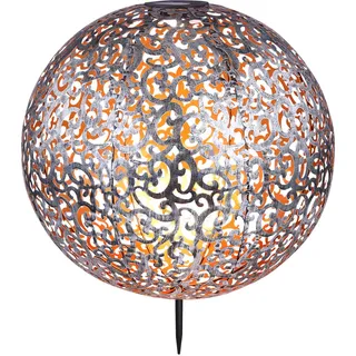 Solarleuchte Windlicht Solar Garten Kugel orientalsichLED Steckleuchte IP44, Erdspitz, Metall Muster antik silbergrau, 1x LED 3000K, DxH 40x50 cm