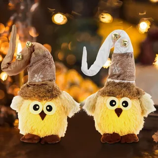 DZAY Weihnachten Deko Wichtel Figuren mit LED Licht Wichtel Zwerg Figur,2 Stück Eule Weihnachtszwerg Plüsch Beleuchtete Wichtel Handgemachte Weihnachtswichtel Gnom für Weihnachten Deko (03)
