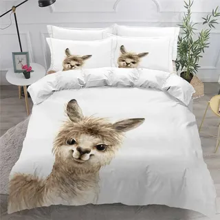 AASIRA Bettwäsche Alpaka Bettbezug 155x220 mit Reißverschluss 100% Mikrofaser Bettwäsche-Sets Süße Tiere 3D Druck Kinder Teenager Pflegeleicht Betten Set mit 2 Kissenbezüge 80x80 cm