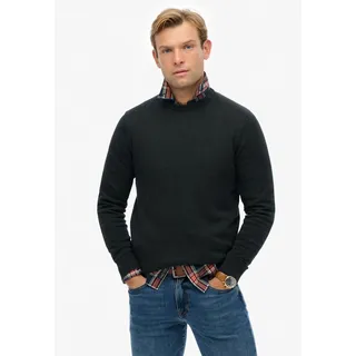 Strickpullover SUPERDRY "ESSENTIALS COTTON JUMPER", Herren, Gr. M, charcoal marl, Strick, Obermaterial: 100% Baumwolle, meliert, relaxed fit normal, Rundhals, Rippbündchen, Pullover Strickpullover, aus Baumwolle, Relaxed Fit, mit Rundhalsausschnitt, melierte Optik